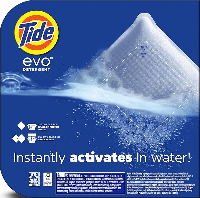 Tide evo Original Scent Laundry Detergent Fiber Tiles Works on 100% of Common Stains Safe for All Machines and Water Conditions Concentrated HE Compatible Clean and Instant Dissolve, 42 Count