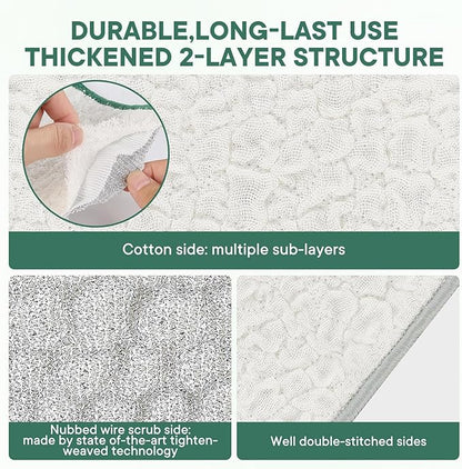 Innovative Dishwashing Cloth 2 Layers(Soft Cotton Layer and Nubbed Wire Scrub Layer)Dish Cloth With Hanging Rope Ideal for Kitchen Cleaning and Housekeeping to Clean Dishes Cookware Sinks Countertops