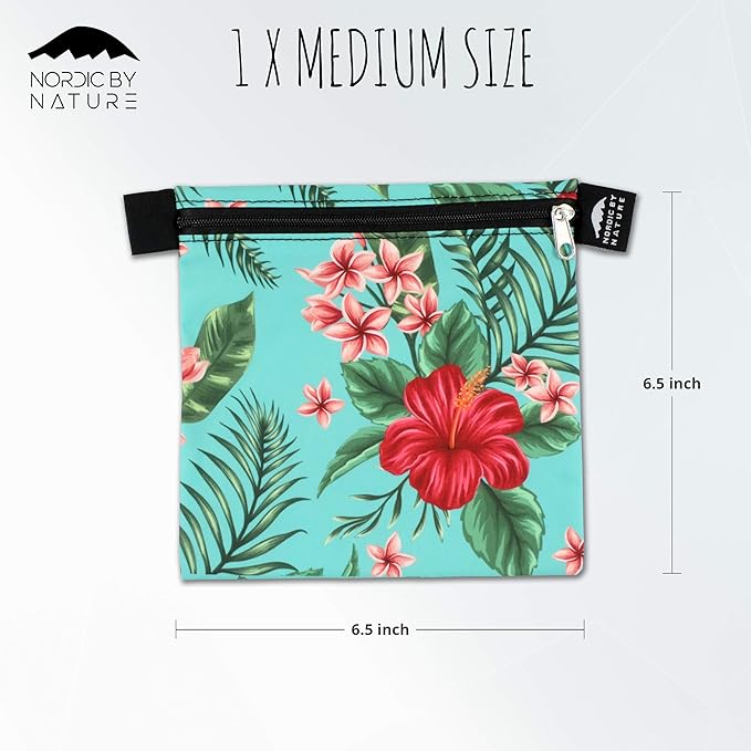 Nordic By Nature 4 Pack - Reusable Sandwich Bags Dishwasher Safe BPA Free - Durable Washable Quick Dry Cloth Baggies -Reusable Snack Bags school lunches - (Tropical Flowers)