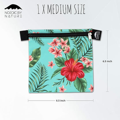 Nordic By Nature 4 Pack - Reusable Sandwich Bags Dishwasher Safe BPA Free - Durable Washable Quick Dry Cloth Baggies -Reusable Snack Bags school lunches - (Tropical Flowers)