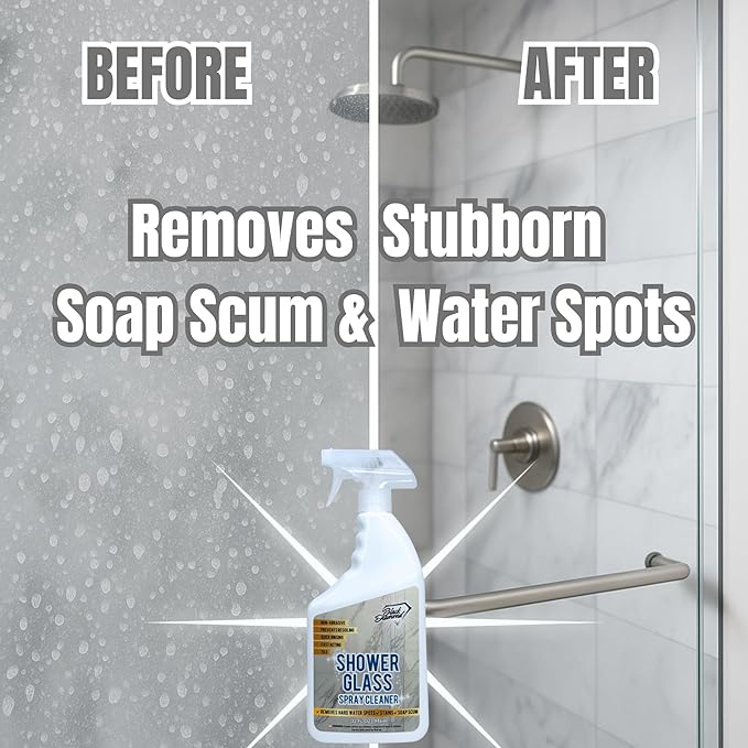 Shower Glass Cleaner – Professional Strength Shower Door & Tile Spray - Removes Hard Water Stains, Soap Scum & Water Spots, Non-Abrasive, Prevents Resoiling (160 Fl Oz (Pack of 1))