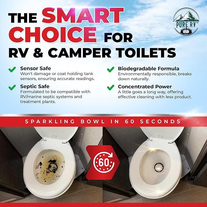 Toilet Bowl Cleaner, 5X Stronger Stain & Odor Eliminator, Sensor Safe & Non-Acid Formula, Septic Safe Toilet Cleaner Liquid, Quick Action Clean for RV and Camper Toilets, 32 oz
