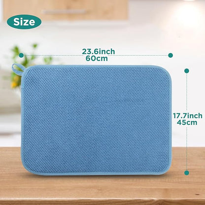 GeeRic Microfiber Dish Drying Mat, Super Absorbent Kitchen Dish Drying Pad for Mother's Day, Reversible Gift Mats for Countertop, 17.8 * 23.6 inch Blue
