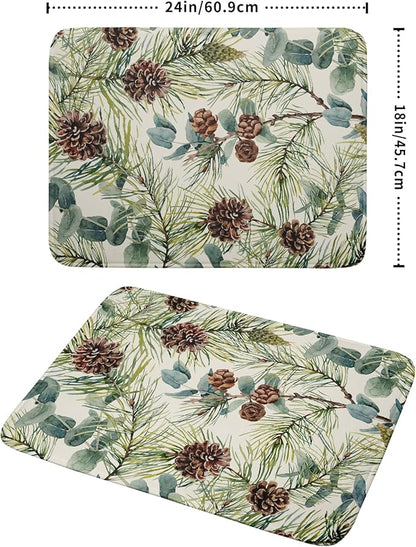 Winter Christmas Dish Drying Mat for Kitchen Counter 18x24 Evergreen Leaves Pinecone Holiday Theme Absorbent Reversible Microfiber Drying Mats Kitchen Countertop Protector Dishes Drainer Pad
