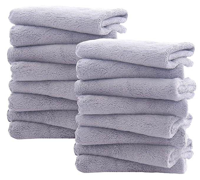 16 Pack Burp Cloths for Baby - 20" x 10" Ultra Absorbent Coral Fleece Burping Cloths, Newborn Towel - Milk Spit Up Rags - Grey