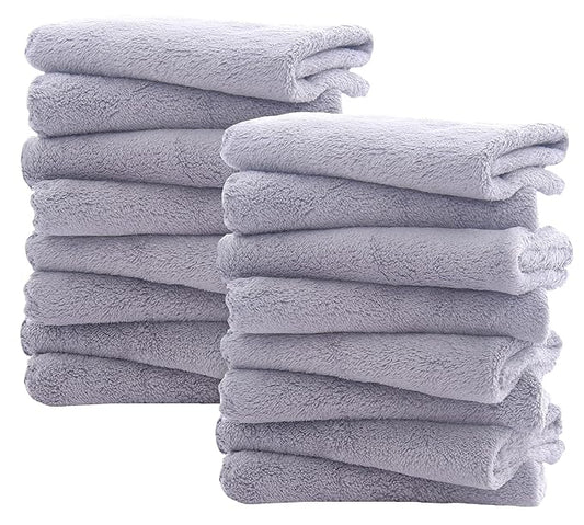 16 Pack Burp Cloths for Baby - 20" x 10" Ultra Absorbent Coral Fleece Burping Cloths, Newborn Towel - Milk Spit Up Rags - Grey