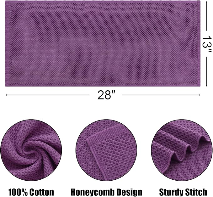 Kitinjoy 100% Cotton Waffle Weave Kitchen Hand Towels (13 X 28 Inches, Violet), 6-Pack Super Soft and Absorbent Dish Towel for Drying Dishes