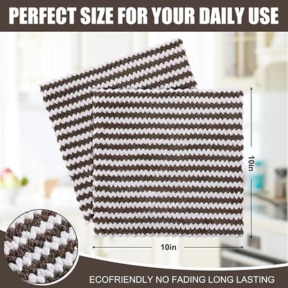 Homaxy 24 Pack Kitchen Dish Cloths, Ultra Soft and Absorbent Dish Towels, Reusable Fast Drying Microfiber Cleaning Cloth, Coral Velvet Wave Design No-lint, 10 x 10 inches, Brown