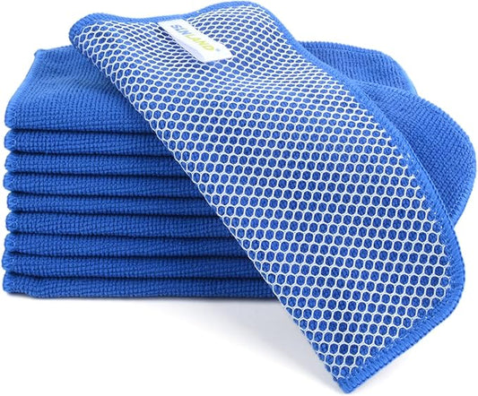 SINLAND Absorbent Microfiber Dish Cloths for Washing Dishes Best Kitchen Cloths Cleaning Cloths with Poly Scour Side 7.87Inchx7.87Inch 10 Pack Dark Blue