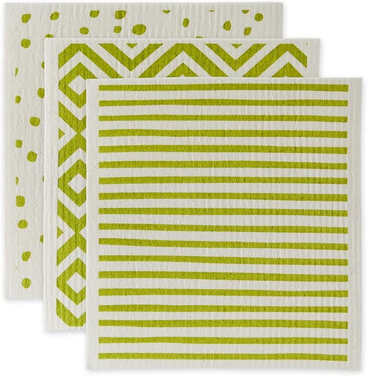 DII Swedish Dishcloths for Kitchen & Cleaning, Reusable, Machine Washable & Dishwasher Safe, Biodegradable, 7.75 x 6.75, Avocado & White
