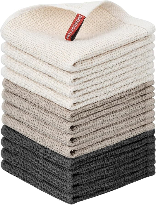 Nialnant 12 Pack Dish Cloths,100% Cotton Dish Towels for Washing Dishes,Soft and Absorbent Kitchen Cleaning Rags - 12x12 Inch