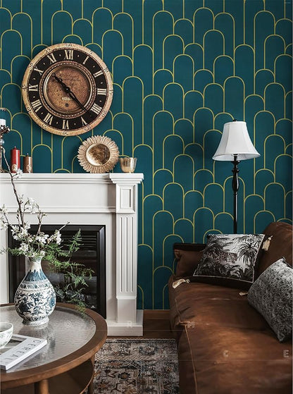 Yasinet Peel and Stick Wallpaper Green and Gold Wallpaper Dark Green Contact Paper Modern Geometric Removable Self Adhesive Wall Paper for Bedroom/Cabinet Waterproof for Bathroom Vinyl 197" x 17.3"