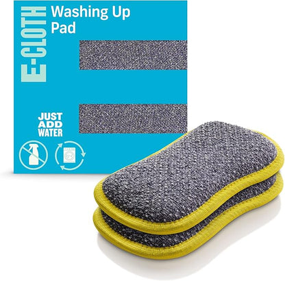 E-Cloth Washing Up Pad, Premium Microfiber Non-Scratch Kitchen Dish Scrubber Sponge, Ideal for Dish, Sink and Countertop Cleaning, 100 Wash Guarantee, Yellow, 2 Pack