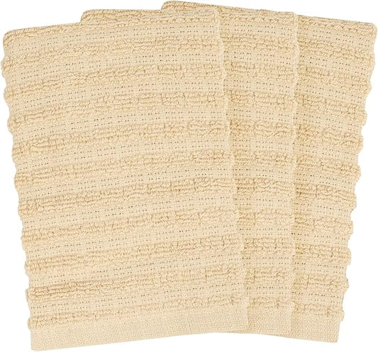 Ritz Royale Collection 100% Combed Terry Cotton, Highly Absorbent, Kitchen Dish Cloth Set, 13-3/4" x 12", 3-Pack, Solid, Latte