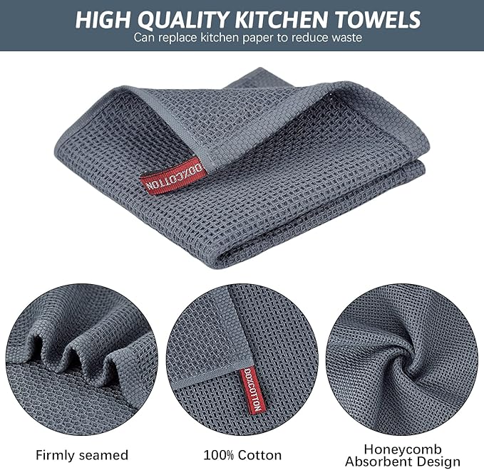 Nialnant 100% Cotton Waffle Weave Kitchen Towels,6 Pack Dish Cloths for Washing Dishes,Kitchen Dish Towels 12x12 Inches,Dark Gray