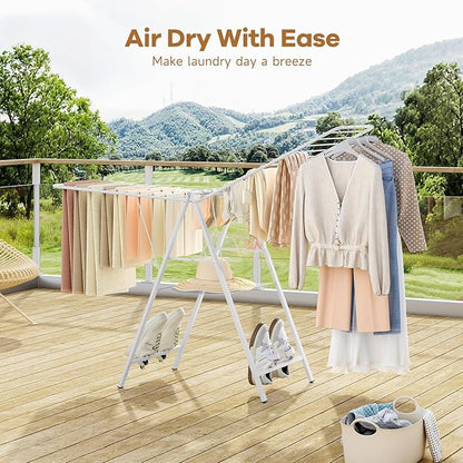 APEXCHASER Drying Rack for Clothing Foldable, Metal Laundry Rack Collapsible, Ultra Thin Gullwing Clothes Airer with Adjustable Height for Towel Baby Clothes Indoor Outdoor Laundry Room, White