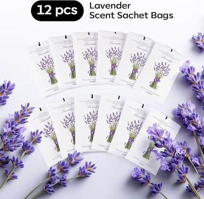 MYARO 12 Pack Lavender Scented Sachets | Odor Eliminator & Air Freshener for Drawer, Closet, Car, Shoes, Gym Bag, Suitcase | Home Fragrance Gift Set