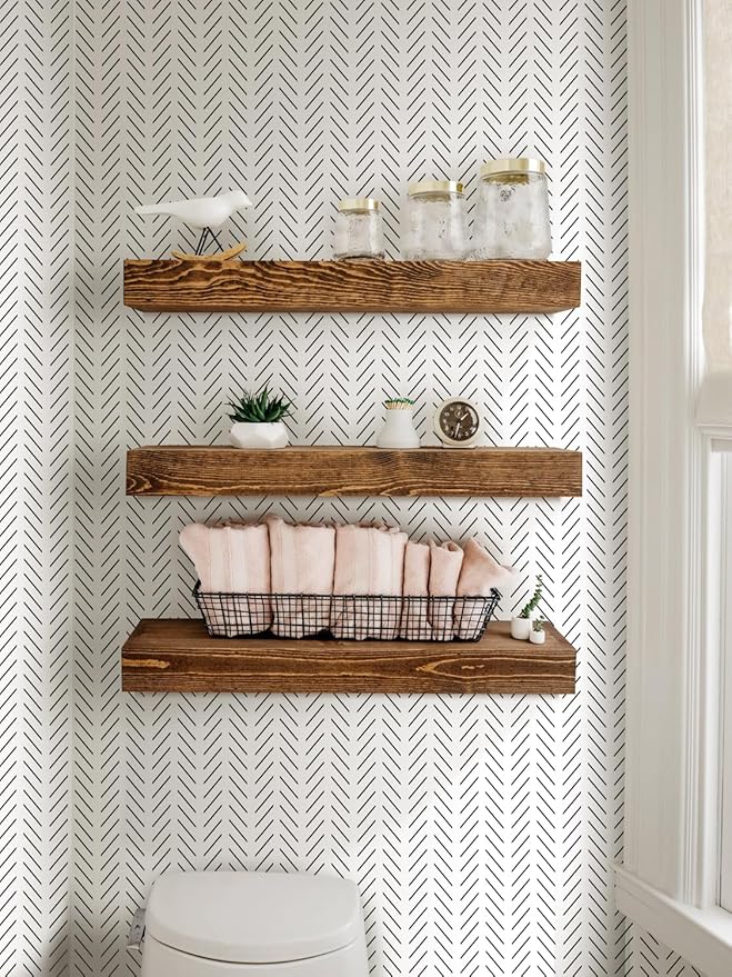 Orainege Black and White Wallpaper Peel and Stick Herringbone Contact Paper for Bathroom 17.7in x 196.8 in Modern Geometric Self Adhesive Wallpaper Removable Wall Paper Peel and Stick
