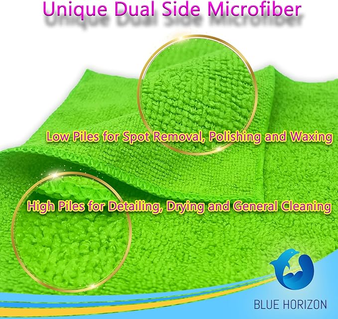 Blue Horizon Large Microfiber Cleaning Towels, 36-Pack Wash Cloths, Ultra Soft Plush Microfiber Cleaning Cloth, Products (Green, 16" X 16")