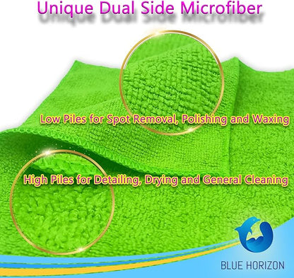 Blue Horizon Large Microfiber Cleaning Towels, 36-Pack Wash Cloths, Ultra Soft Plush Microfiber Cleaning Cloth, Products (Green, 16" X 16")