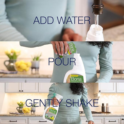 Bona Multi-Surface Floor Cleaner Concentrate, Lemon Mint Scent, 1 fl oz, Pack of 4 (Makes 128 fl oz) Spray Mop and Spray Bottle Refill – For Use on Stone, Tile, Laminate, and Vinyl Floors