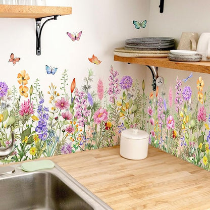 Wildflower Wall Decals Peel & Stick Floral Wall Art - Removable Flower Wall Stickers for Girls Bedroom Nursery Living Room DIY Home Decor with Butterflies Vines Daisies