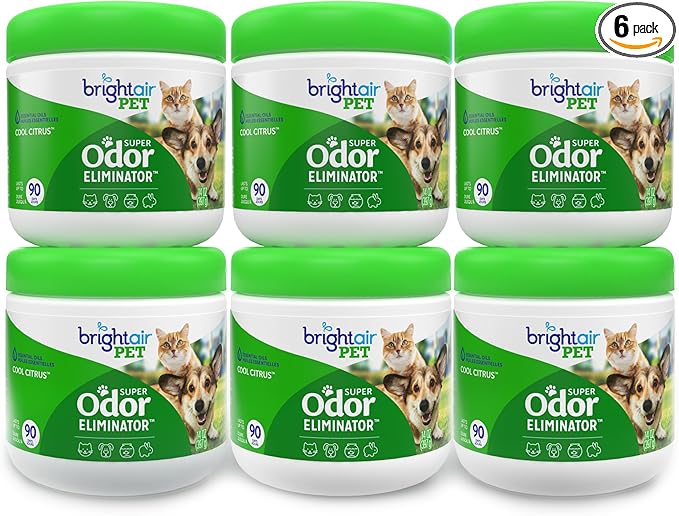 Bright Air 14 oz. Super Odor Eliminator, for Medium-Size Spaces, Cool Citrus Scent, Case of 6, Air Freshener, Natural Essential Oils, Lasts Up to 90 Days Each