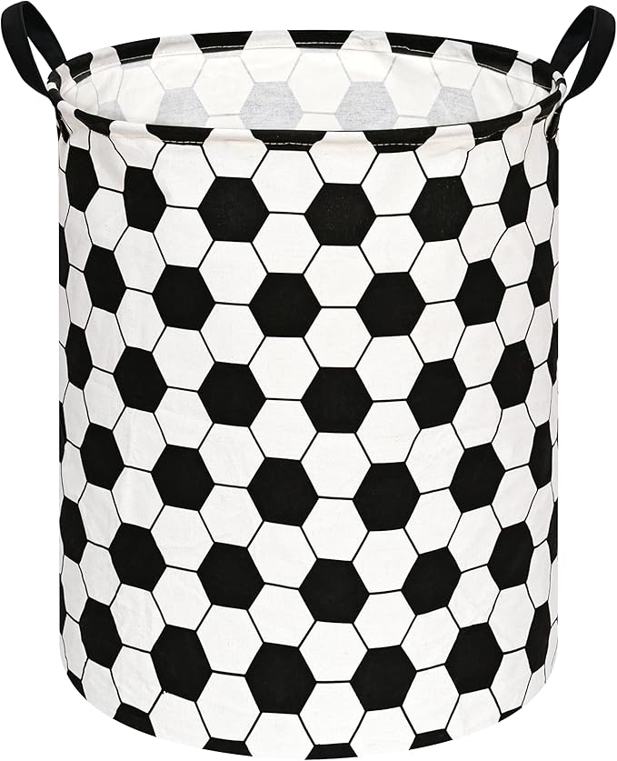 19.7 Inch Round Football Laundry Clothes Hamper Laundry Basket with Handles,Storage Organizer Bins Laundry Gift Basket for Room, Bedroom Decor (Football)
