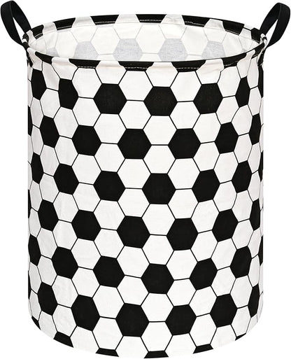 19.7 Inch Round Football Laundry Clothes Hamper Laundry Basket with Handles,Storage Organizer Bins Laundry Gift Basket for Room, Bedroom Decor (Football)
