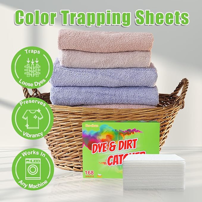 168 Count Color Abosorber Sheets for Laundry - Dye Catchers Laundry Sheet - Allow Mixed Washes and Prevents Color Runs-Fragrance Free