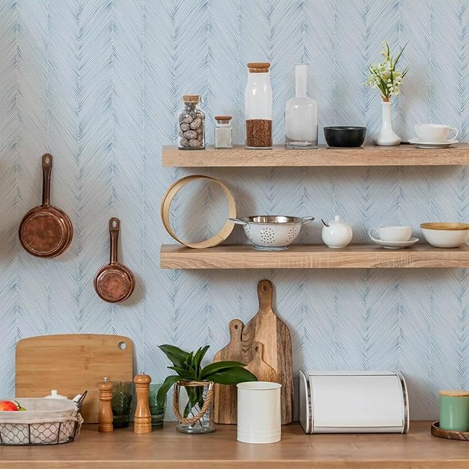 Modern Peel and Stick Wallpaper Boho Blue Contact Paper 17.3"x 200" Self-Adhesive Waterproof Neutral Wallpaper Vinyl Roll for Bathroom Bedroom Cabinets Décor