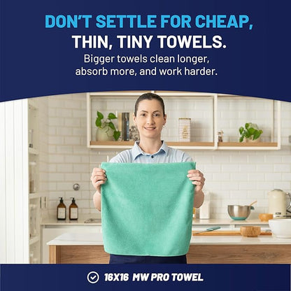 Microfiber Wholesale MW Pro 16x16 Microfiber Wash Cloths - Absorbent Kitchen Dish Rags & Counter Wipes - Heavy Duty Scrubbing Towels for Restaurants & Food Prep (Green, 12-Pack)