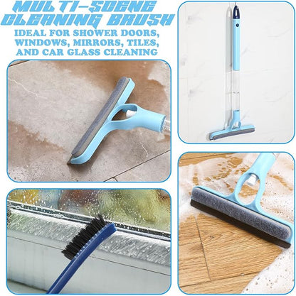 Lothee 1pcs 3 in 1 Window Squeegee, 23'' Long Handle Window Cleaning Scraper, Squeegee and Scrubber with Spray for Walls, Car Windshields, Bathrooms, Kitchens (Bule)