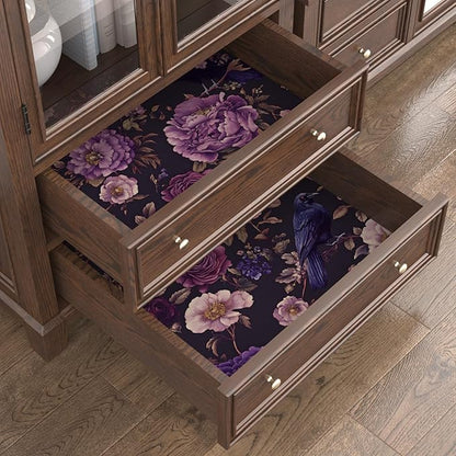 Crow Wallpaper Peel and Stick, Dark Purple Raven Bird Floral Contact Paper, Vintage Witchy Goth Wall Paper Self Adhesive Removable Waterproof for Bathroom Shelf Cabinet Drawer Table 17.5" x 118"