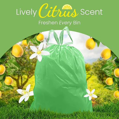 Reli. 4 Gallon Trash Bags Drawstring (50 Count) | Citrus Scented Small Trash Bags | Garbage Liners for Bathroom Can | 2 Gal - 3 Gallon - 4 Gal Small Can Liners (Green)