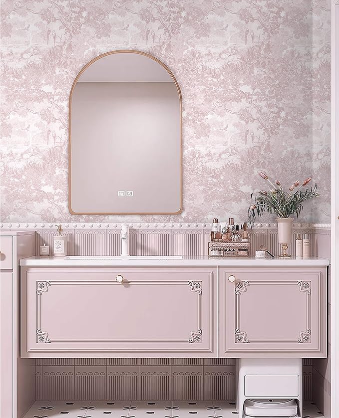Heroad Peel and Stick Wallpaper Pink and White Vintage Forest Animals Floral Wallpaper Removable Self-Adhesive Contact Paper for Bedroom Living Room Cabinets Decoration Thicken Vinyl 17.3" x 393"