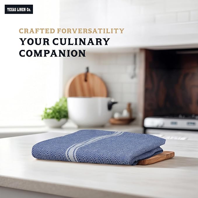 TEXAS LINEN CO. Cotton Kitchen Towels 12 Pack - 15 x 25 Inches - Highly Absorbent Dish Towels for Kitchen Drying, Soft Durable Reusable Quick Dry Tea, Kitchen and Dish Cloths Set - Blue Chambray
