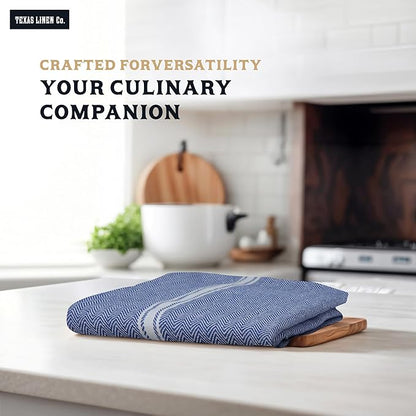TEXAS LINEN CO. Cotton Kitchen Towels 12 Pack - 15 x 25 Inches - Highly Absorbent Dish Towels for Kitchen Drying, Soft Durable Reusable Quick Dry Tea, Kitchen and Dish Cloths Set - Blue Chambray