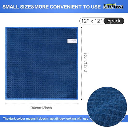 KinHwa Microfiber Dish Cloths Thick Waffle Weave Kitchen Dish Rags Ultra Absorbent Dishcloths 12inch x 12inch 6 Pack - Navyblue