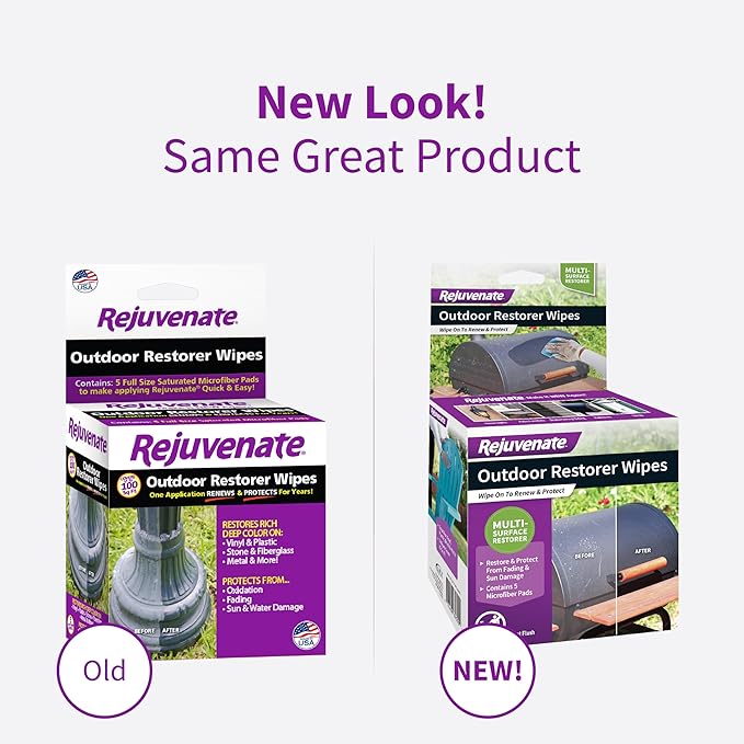 Rejuvenate Outdoor Restorer Wipes,Individually-Wrapped Pre-Saturated Microfiber Wipes Restore Faded & Weathered Surfaces Such As Patio Furniture, Shutters, Siding, Mailboxes & More,5 Count(Pack of 2)