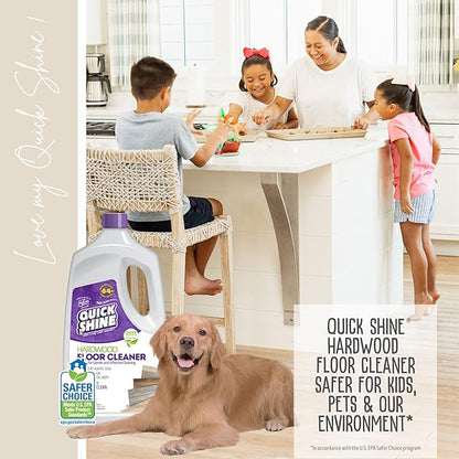 Quick Shine Hardwood Floor Cleaner 64oz, 4Pk| Use in Spray & Vac Mops| Removes Dirt & Scuff Marks| Ready-to-Use, Streak Free, No Rinse| Safer Choice Cleaner| Perfect for Gentle and Effective Cleaning