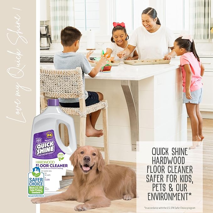 Quick Shine Hardwood Floor Cleaner 64oz | Use in Spray & Vac Mops | Removes Dirt & Scuff Marks | Ready-to-Use, Streak Free, No Rinse | Safer Choice Cleaner |Perfect for Gentle and Effective Cleaning