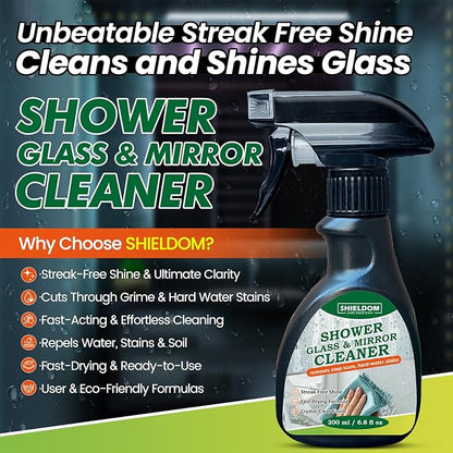 Shower Glass Cleaner, Glass Window & Mirror Cleaning Hard Water Stains Remover Removes Soap Scum/Water Spot/Fingerprint/Dirt with Squeegee & Towel for a Streak-Free Shine 6.8fl oz/200ml