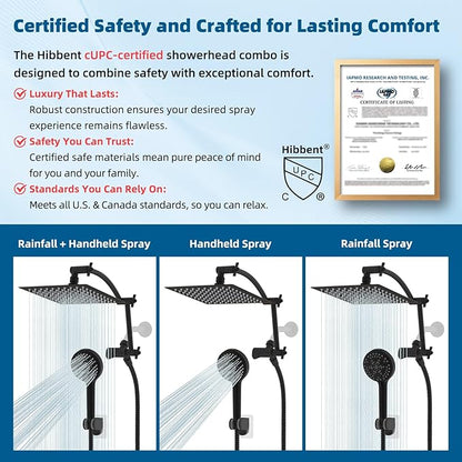 Hibbent All Metal cUPC Certified Shower Head, 8'' High Pressure Rain Shower Head, Handheld Showerhead Combo with 16'' Adjustable Extension Arm, 10 Sprays, 71'' Hose, Shower Holder, Oil Rubbed Bronze