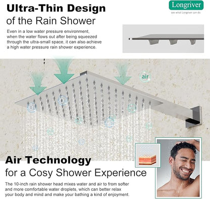 Shower Faucet Set with Hydro Power Temperature Display, Shower System Bathroom 10 Inches Shower Head with Handheld Spray, Wall Mounted Shower Fixtures with Shower Valve and Trim Kit, Brushed Nickel
