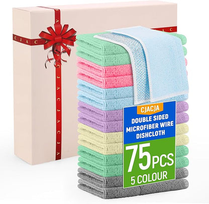 Double Side Non Scratch Wire Dishcloth 75pcs-Multipurpose Wire Dishwashing Rags Wire Mesh Cleaning Cloth,Kitchen Towels and Dishcloths Sets Microfiber Cloth for Cleaning Pans Sinks & Cookware
