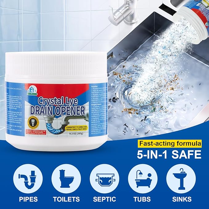 BELL BIRD Drain Opener,Powerful Unclogging,Crystal lye, Sodium hydroxide, Unclog drains, Bathroom sinks, Kitchen sinks, Shower pipes (2 PSC, Gram, 520)