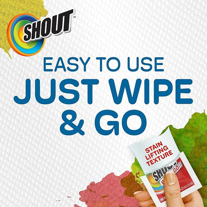Shout Wipe & Go Instant Stain Remover Wipes, No Wash Required, Safe on Colorfast Washables, Travel & Baby Diaper Bag Essentials, Removes Grass, Coffee, Makeup & More, 12 Wipes (Pack of 6)