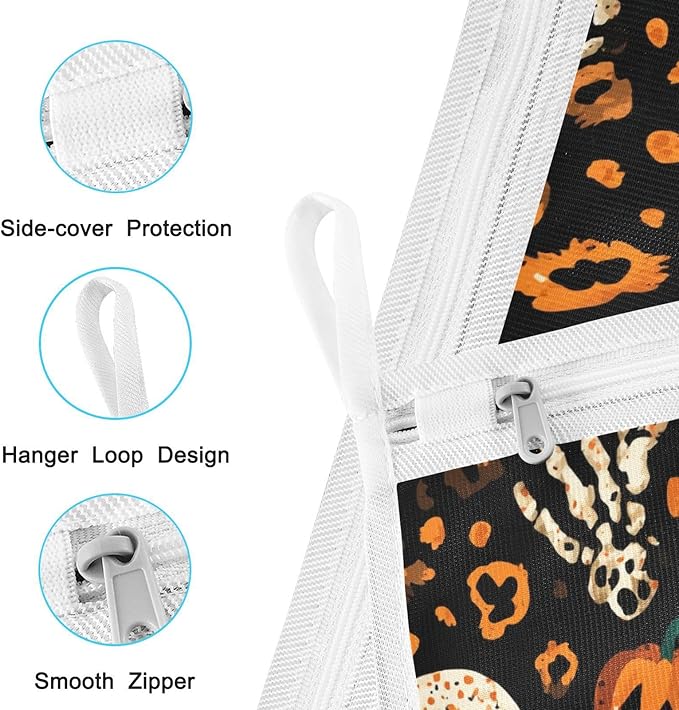 Mesh Laundry Bags Lingerie Bags for Washing Delicates 2 PCS Durable Wash Bag with Zipper Small and Medium Washable Halloween Leopard Pumpkin Skull Brown