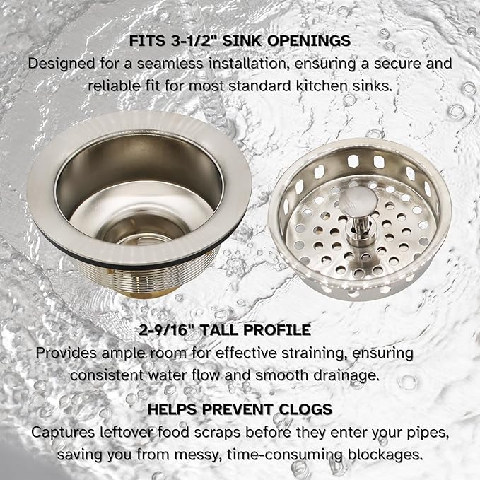 Westbrass A214-07 3-1/2" Post Style Large Kitchen Sink Basket Strainer, Satin Nickel